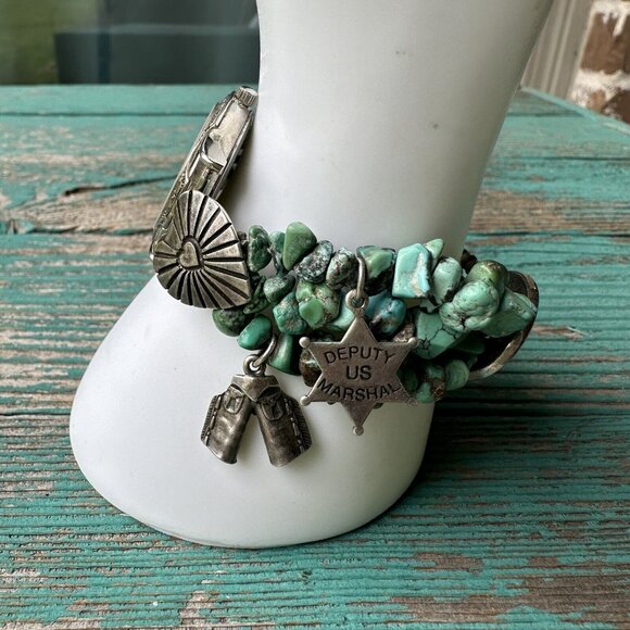 VTG‎ Phillip Guerro PTG Watch Bracelet 5.5 Inch Turquoise Sterling 53.9g Video